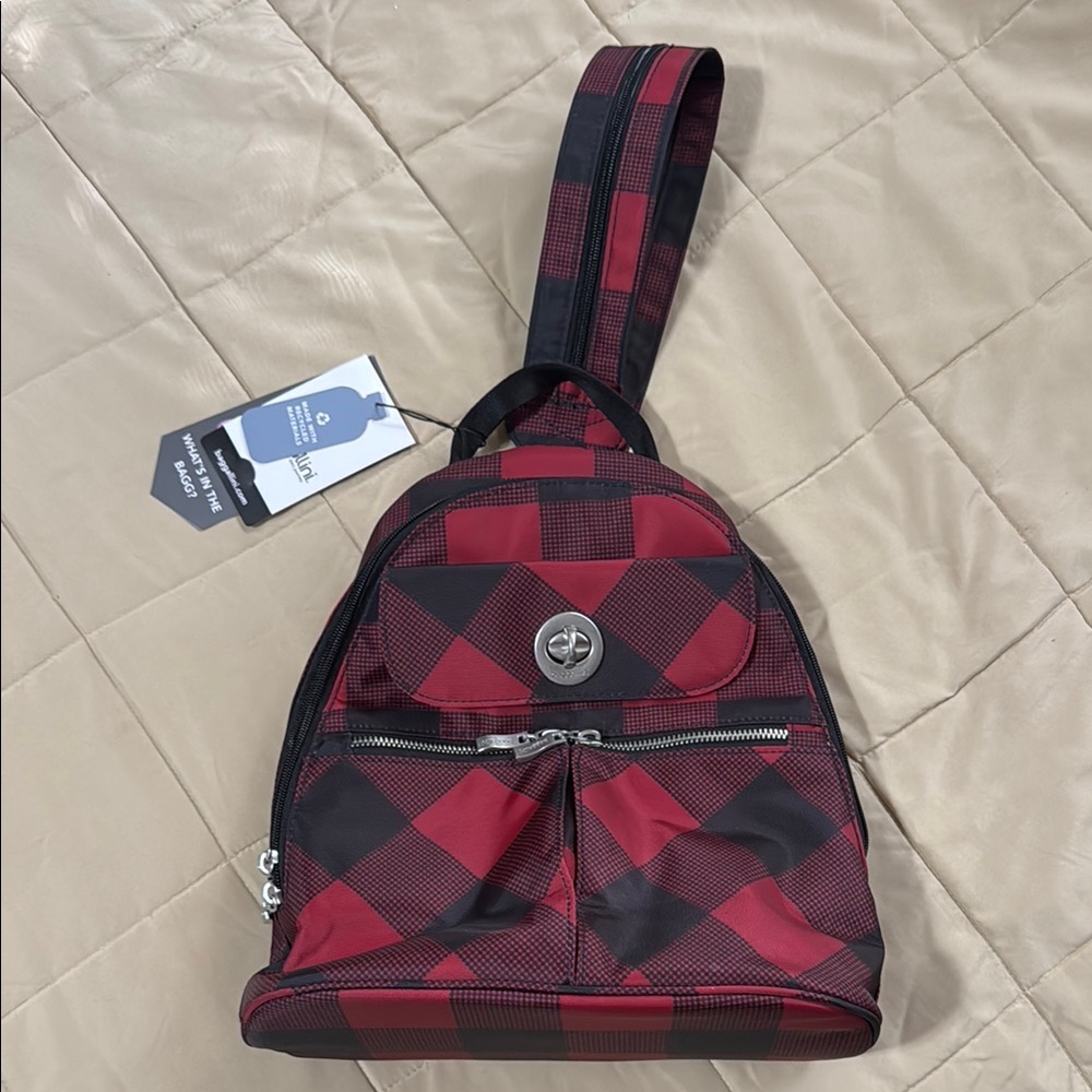 NWT- Baggallini Naples Convertible Backpack - Limited edition Red & Black Check